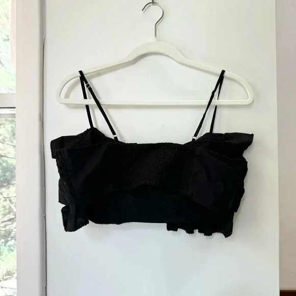 New Free People Danelle Set Two Piece Wide Leg Pants Crop Top Ruffle Black - Picture 7 of 17